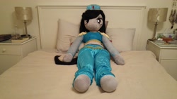 Size: 5312x2988 | Tagged: safe, artist:bigsexyplush, artist:somethingaboutoctavia, octavia melody, anthro, saddle arabian, absurd resolution, anthro plushie, bed, bedroom eyes, belly, belly button, belly dancer, clothes, costume, crossover, disney, doll, hat, irl, midriff, outfit, photo, plushie, princess jasmine, shitposting, solo, thunder thighs, toy, wide hips