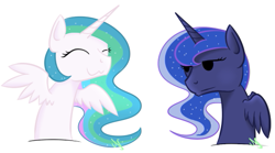 Size: 541x300 | Tagged: safe, artist:theemeraldthunder, princess celestia, princess luna, alicorn, pony, :3, simple background