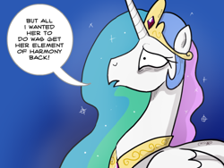 Size: 500x375 | Tagged: safe, artist:catfood-mcfly, princess celestia, alicorn, pony, crown, dialogue, female, jewelry, mare, peytral, regalia, solo, speech bubble