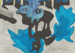 Size: 529x375 | Tagged: safe, artist:derpsonhooves, nightmare moon, princess luna, alicorn, pony, duality, pillar, shadow