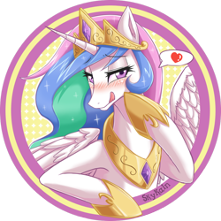 Size: 1000x1000 | Tagged: safe, artist:skykain, princess celestia, alicorn, pony, adorasexy, bedroom eyes, blushing, circle, cute, cutelestia, example, female, heart, licking lips, sexy, solo, stupid sexy celestia, tongue out