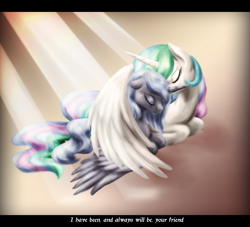 Size: 2200x2000 | Tagged: dead source, safe, artist:zedrin, princess celestia, princess luna, alicorn, pony, i have been and always shall be your friend, sisters, text