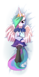 Size: 1019x2000 | Tagged: safe, artist:madmax, princess celestia, alicorn, pony, body pillow, body pillow design, clothes, hooves, schoolgirl, solo, stockings