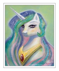Size: 800x972 | Tagged: safe, artist:cosmicunicorn, princess celestia, alicorn, pony, bust, female, horn, mare, multicolored mane, solo, white coat