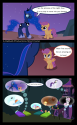 Size: 4802x7802 | Tagged: safe, artist:hatbulbproductions, apple bloom, applejack, diamond tiara, princess luna, rainbow dash, rarity, scootaloo, silver spoon, sweetie belle, sweetie bot, alicorn, earth pony, pegasus, pony, unicorn, absurd resolution, ant, comic, dream walker luna