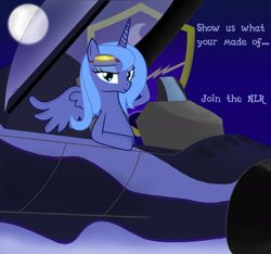 Size: 1425x1333 | Tagged: safe, artist:spitshy, princess luna, alicorn, pony, goggles, new lunar republic, poster, propaganda, solo