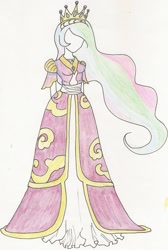 Size: 1229x1824 | Tagged: safe, artist:meetmewiththegods, princess celestia, clothes, coronation dress, dress, humanized, solo