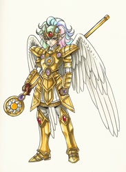 Size: 1280x1753 | Tagged: safe, artist:valkyrie-girl, princess celestia, anime, armor, badass, crossover, dragon quest (game), humanized, solo, winged humanization