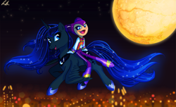 Size: 1171x712 | Tagged: safe, artist:c-puff, princess luna, alicorn, pony, crossover, female, horn, mare, nights into dreams