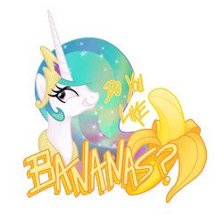 Size: 1025x1005 | Tagged: safe, artist:tenaflyviper, princess celestia, alicorn, pony, banana, bananalestia, do you like bananas?, female, friendship is magic bitch, grin, mare, simple background, smiling, solo, transparent background, trollestia