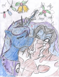 Size: 697x906 | Tagged: safe, artist:quakebrothers, princess luna, oc, alicorn, pony, canon x oc, crossover, kissing, legacy of kain, raziel, shipping, soul reaver