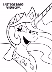 Size: 4800x6600 | Tagged: safe, artist:pembroke, princess celestia, alicorn, pony, absurd resolution, monochrome, solo