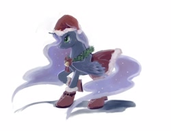 Size: 1952x1500 | Tagged: safe, artist:foxtailpegasus, princess luna, alicorn, pony, christmas, costume, hat, santa hat, solo