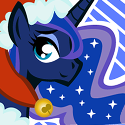 Size: 250x250 | Tagged: safe, artist:ladypixelheart, princess luna, alicorn, pony, christmas, hat, santa hat, smiling, solo