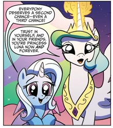 Size: 498x563 | Tagged: safe, idw, princess celestia, trixie, alicorn, pony, spoiler:comic, spoiler:comic08, comic, implied princess luna, the great and apologetic trixie