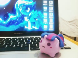 Size: 960x720 | Tagged: safe, artist:lunagamer, princess luna, twilight sparkle, :3, blob, chibi, chubbie, computer, irl, laptop computer, macbook, macbook pro, photo, toy