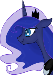 Size: 2480x3508 | Tagged: safe, artist:jonah-yeoj, princess luna, alicorn, pony, bust, colored pupils, female, horn, jewelry, mare, portrait, profile, regalia, simple background, smiling, solo, tiara, transparent background