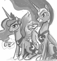 Size: 735x788 | Tagged: safe, artist:johnjoseco, nightmare moon, princess luna, alicorn, pony, gamer luna, gamer moon, grayscale, monochrome, self ponidox