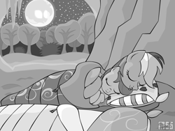 Size: 1600x1200 | Tagged: safe, artist:havikm66, princess luna, rainbow dash, scootaloo, alicorn, pegasus, pony, camping, grayscale, monochrome, moon, scootalove, sleeping