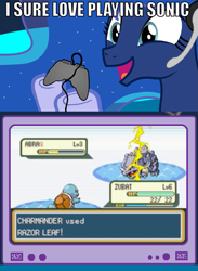 Size: 563x769 | Tagged: safe, princess luna, alicorn, pony, all kinds of wrong, exploitable meme, gamer luna, gamer meme, meme, obligatory pony, pokémon, seems legit, this picture could literally not be more wrong, troll quote, trolling, tv meme
