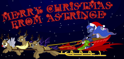 Size: 4999x2389 | Tagged: safe, artist:astringe, derpy hooves, princess luna, bat pony, pony, christmas, competition:derpibooru 2012, sleigh