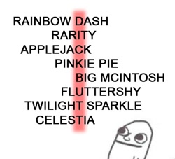 Size: 536x487 | Tagged: safe, applejack, big macintosh, fluttershy, pinkie pie, princess celestia, rainbow dash, rarity, twilight sparkle, barely pony related, dickbutt, faux symbolism, misspelling, monochrome, simple background, text, white background