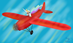 Size: 900x529 | Tagged: safe, artist:wolver87, princess celestia, alicorn, pony, female, horn, mare, plane, solo