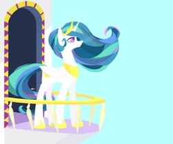 Size: 1800x1500 | Tagged: safe, artist:foxda, princess celestia, alicorn, pony, balcony, colored pupils, smiling, solo