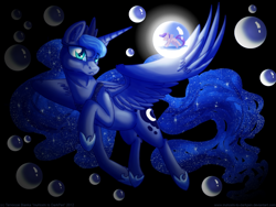 Size: 1024x768 | Tagged: safe, artist:inuhoshi-to-darkpen, princess luna, scootaloo, alicorn, pony, bubble, dream walker luna