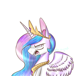 Size: 1000x1000 | Tagged: safe, artist:aquadiamonds, princess celestia, alicorn, pony, angry, female, horn, mare, multicolored mane, solo, white coat