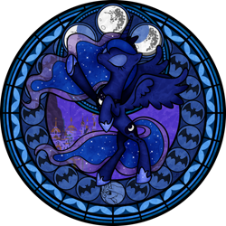 Size: 894x894 | Tagged: safe, artist:akili-amethyst, princess luna, alicorn, bat, pony, dive to the heart, kingdom hearts, moon, stained glass