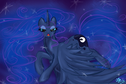 Size: 1500x1000 | Tagged: safe, artist:starfox365, princess luna, alicorn, pony, female, horn, long mane, mare, solo