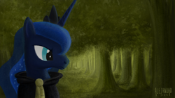 Size: 1920x1080 | Tagged: safe, artist:vsabbath, princess luna, alicorn, pony, female, forest, horn, mare, solo