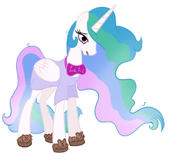 Size: 3890x3669 | Tagged: safe, artist:lolepopenon, princess celestia, alicorn, pony, clothes, female, high res, mare, messy mane, simple background, sleep mask, slippers, solo, tired, transparent background