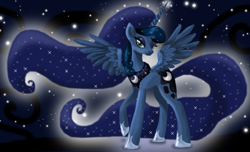 Size: 1742x1060 | Tagged: safe, artist:suahkin, princess luna, alicorn, pony, female, horn, mare, solo, stars