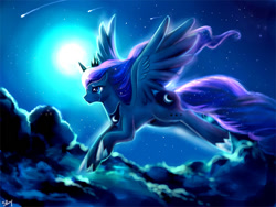 Size: 700x525 | Tagged: safe, artist:sukesha-ray, princess luna, alicorn, pony, crying, moon, night, shooting star, solo