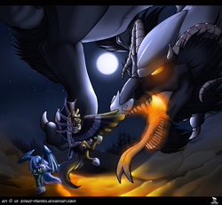 Size: 2280x2107 | Tagged: safe, artist:ember-flames, princess luna, alicorn, dragon, pony, moon, night, night guard, tree