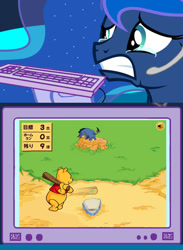 Size: 563x769 | Tagged: safe, princess luna, alicorn, pony, baseball, eeyore, exploitable meme, gamer luna, gamer meme, meme, obligatory pony, tv meme, winnie the pooh, winnie the pooh home run derby