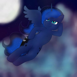 Size: 1512x1512 | Tagged: safe, artist:zekromlover, princess luna, alicorn, pony, moon, night, solo