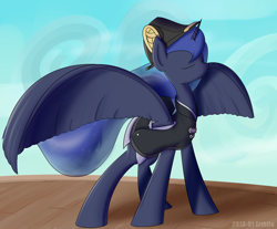 Size: 3500x2900 | Tagged: safe, artist:erthilo, princess luna, alicorn, pony, bicorne, captain luna, clothes, hat, solo, spread wings, under a paper moon