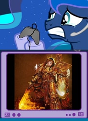 Size: 563x769 | Tagged: safe, princess luna, alicorn, pony, christopher robin, crying, exploitable meme, gamer luna, gamer meme, heresy, warhammer (game), warhammer 40k, winnie the pooh, winnie the pooh home run derby