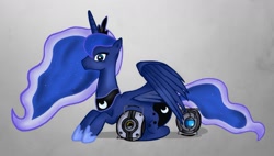 Size: 1187x673 | Tagged: safe, artist:puggie, princess luna, alicorn, pony, crossover, personality core, portal (valve), space core, wheatley