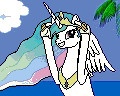 Size: 120x96 | Tagged: safe, artist:wetwyatt, princess celestia, alicorn, pony, 8-bit, banana, palm tree, parody, smiling, solo, startropics, tree