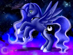 Size: 900x675 | Tagged: safe, artist:flyingpony, princess luna, alicorn, pony, female, horn, mare, rearing, solo