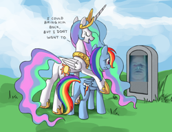 Size: 910x700 | Tagged: safe, princess celestia, rainbow dash, alicorn, pegasus, pony, butt, celestia's grave meme, exploitable meme, female, implied death, mare, meme, mighty morphin power rangers, plot, power rangers, zordon