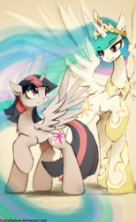 Size: 620x1009 | Tagged: safe, artist:foxinshadow, princess celestia, twilight sparkle, twilight sparkle (alicorn), alicorn, pony, female, mare, momlestia fuel