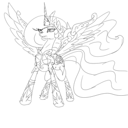 Size: 1280x1280 | Tagged: safe, artist:defective, princess celestia, alicorn, pony, armor, monochrome, solo