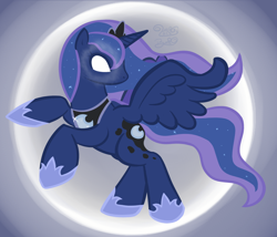 Size: 900x771 | Tagged: safe, artist:kiki-bunni, princess luna, alicorn, pony, glowing eyes, looking back, moon, rearing, solo