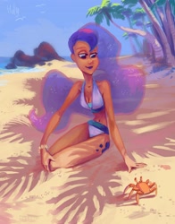 Size: 2515x3208 | Tagged: safe, artist:holivi, princess luna, crab, beach, humanized, skinny, solo