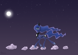 Size: 3500x2500 | Tagged: safe, artist:mrdaviez, princess luna, alicorn, pony, cloud, moon, solo